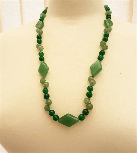 Aventurine Beaded Necklace Aventurine Gemstone Necklace Etsy Uk