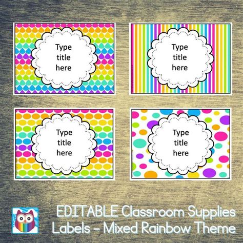 Editable Classroom Supplies Labels Mixed Rainbow Theme Primary