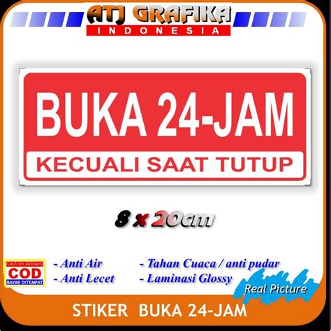 Jual Stiker Buka 24 Jam Open 24 Hours Sticker Toko Kantor Warung Dll