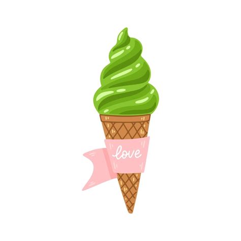 Ilustración de dibujos animados de helado de matcha con cita amor