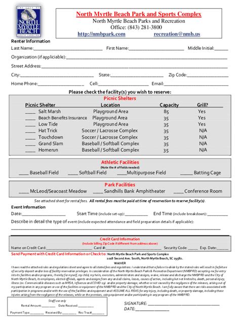 Fillable Online Myrtle Beach Park And Sports Complex Fax Email Print