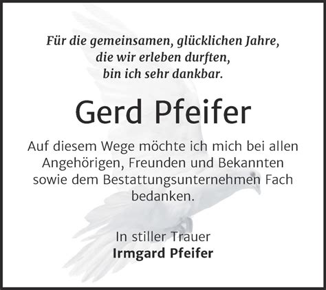 Traueranzeigen Von Gerd Pfeifer Abschied Nehmen De