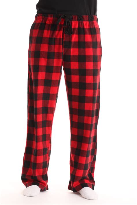 Microfleece Mens Plaid Pajama Pants With Pockets Red Buffalo Plaid Large