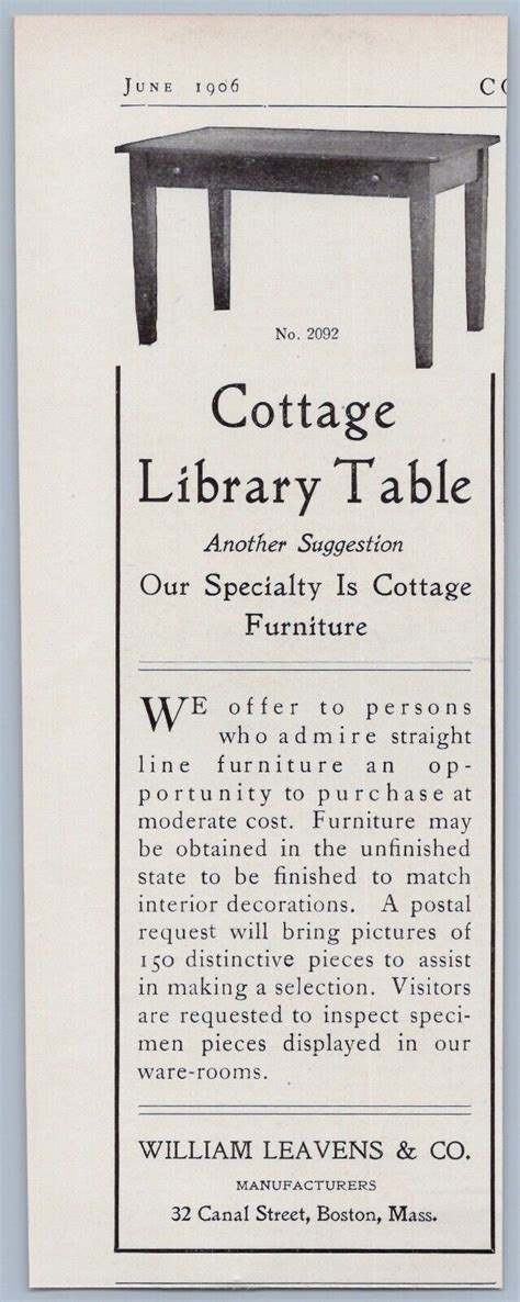 William Leavens Cottage Furniture Ad Boston Mission Style Arts