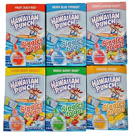 Hawaiian Punch Singles To Go Sugar Free Packets Variety 8 Ct 6 Boxes