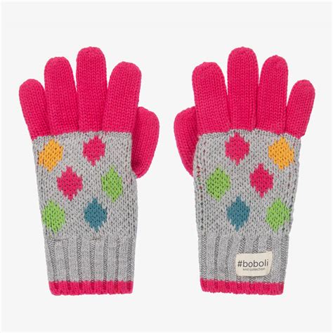 Boboli Girls Grey And Pink Knit Gloves Childrensalon