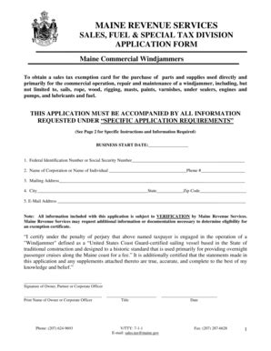 Fillable Online Maine Exemption Application For Maine Commercial