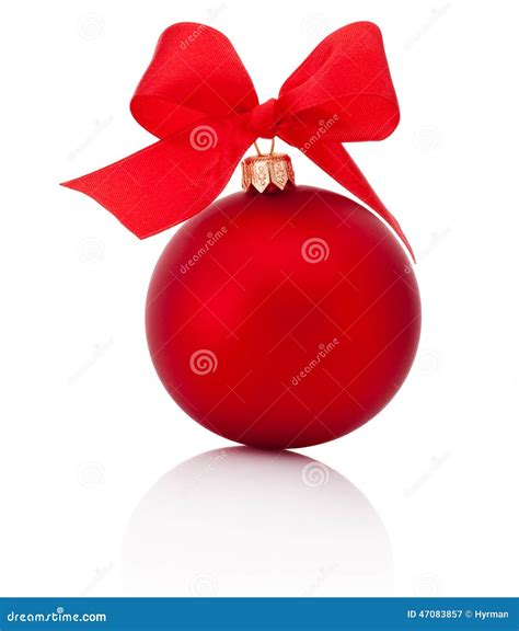 Red Christmas Ball With Ribbon Bow Isolated On White Background Stock