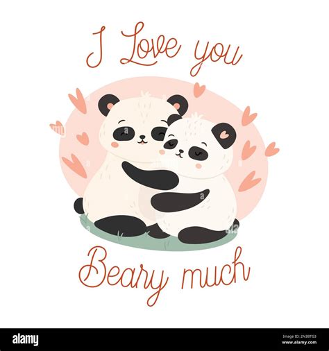 I Love You Beary Much Cute Panda Bears Couple Hugging Valentines Day