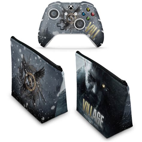 KIT Capa Case E Skin Xbox One Slim X Controle Resident Evil Village