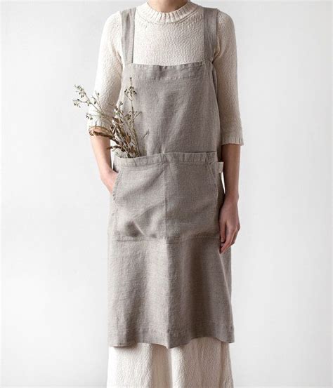 Natural Pinafore Stone Washed Linen Apron Japanese Apron Linen Apron