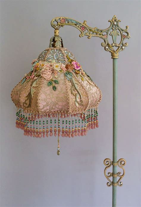 Victorian Lampshade With Antique Silk Ribbon Work Flowers Victorian Lampshades Victorian