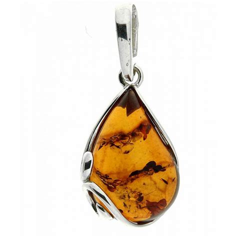 Pendentif Ambre Poire 18x12mm En Argent 925 Ref 42431