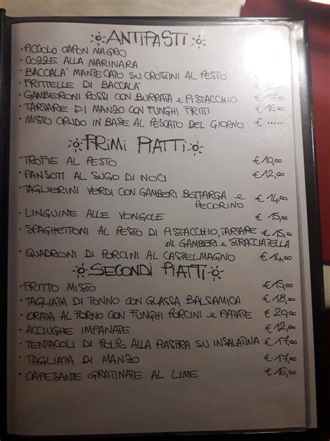 Menu Da L Osteria C Era Una Volta Ristorante Arenzano