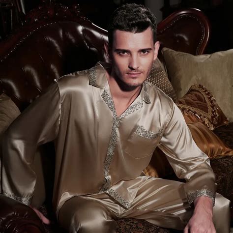 Wholesales Pure Silk Satin Sleepwear Sale Long Sleeve Men Pyjamas