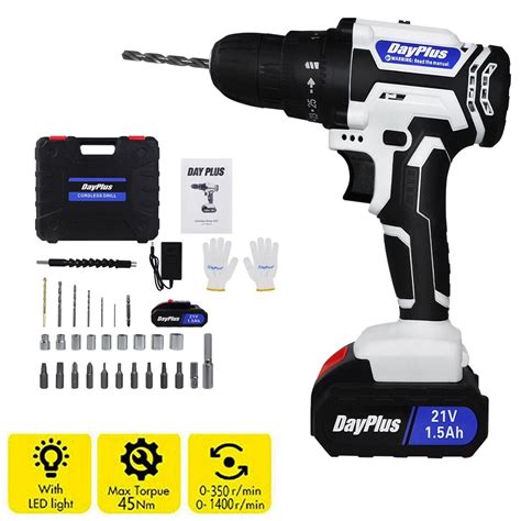 Dayplus 21V Electric Cordless Power Drill Set With Li Ion Battery