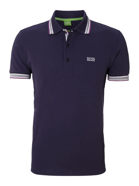 Hugo Boss Classic Logo Tipped Detail Polo Shirt In Blue For Men Dark