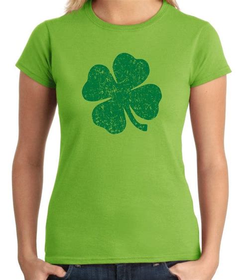 Womens St Patricks Day Four Leaf Clover T Shirt Green Shirt St