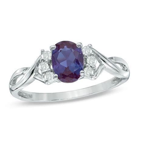 Oval Lab Created Alexandrite And Ct T W Diamond Ring In K White