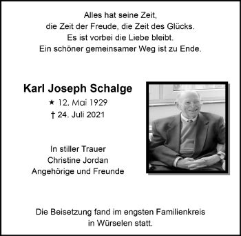 Traueranzeigen Von Karl Joseph Schalge WirTrauern