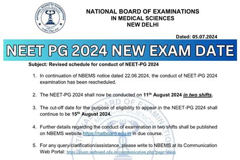 NEET PG New Exam Date 2024 Admit Card Date Natboard Edu In