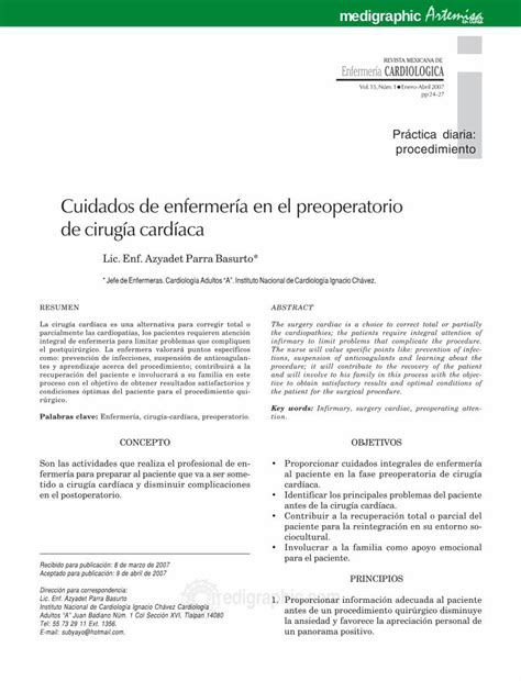 Pdf Cuidados De Enfermer A En El Preoperatorio De Cirug A Card Pdf