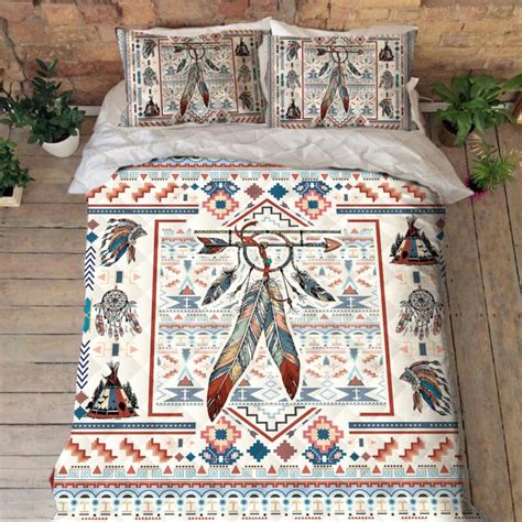 Wolf Quilt Bedding Set Native American Wolf Howling Dreamcatcher