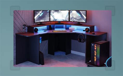 Flair Furnishings Recoil Quartz Led Corner Computer Gaming Desk Black