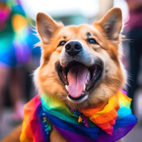 El Lindo Perro Lgbt Sonriendo Con La Bandera Lgbt La Bandera Del Arco