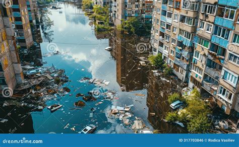 Urban Flooding Engulfs Residential Area Residential District With