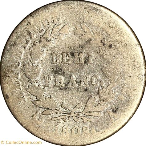 Demi franc tête laurée République Napoléon Ier 1808