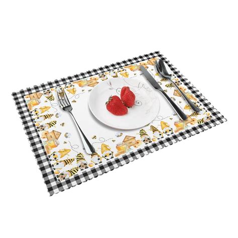 DCHYO Yellow Dwarf Plaid Border Polyester Fiber Placemat Anti Oil And