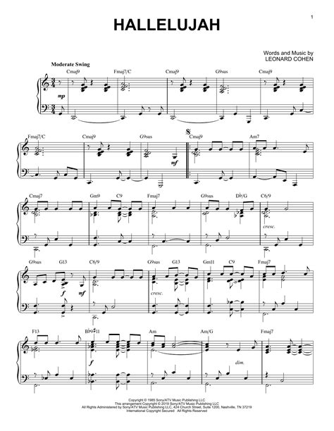 Leonard Cohen Hallelujah Jazz Version Sheet Music Chords