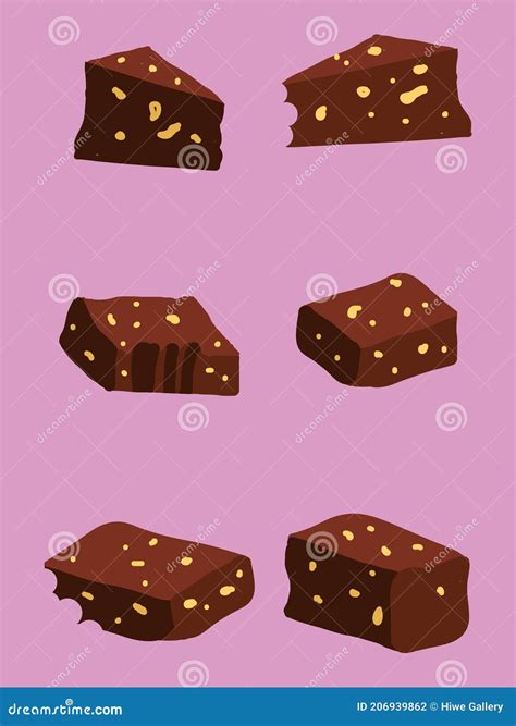 Brownie Cartoon Icon Set Isolated On Pink Background In Flat Style