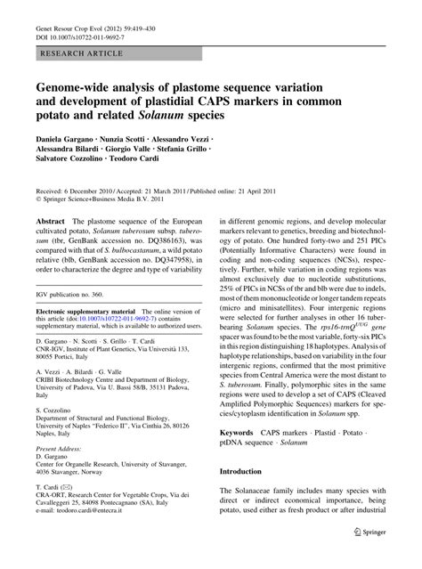 Pdf Genome Wide Analysis Of Plastome Sequence Variation And