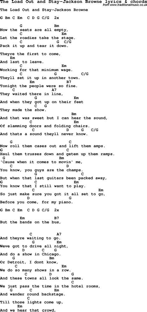 Love Song Lyrics For The Load Out And Stay Jackson Browne With Chords