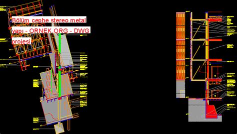 Bölüm cephe stereo metal yapı dwg projesi Autocad Projeler