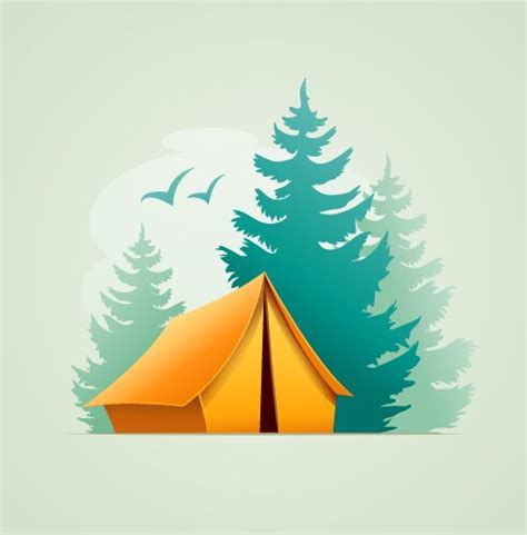 Camping In Forest With Tent Royalty Free Vector Image