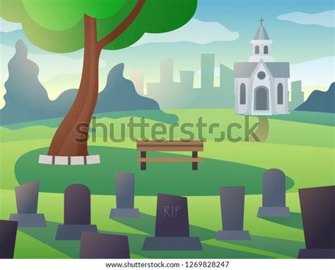 Vector Cartoon Cemetery Church Funeral Services Stock Vector Royalty