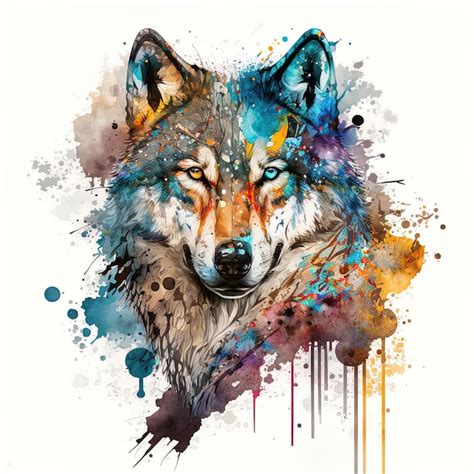 Lobo Pintura Em Aquarela Colorido Foto Premium