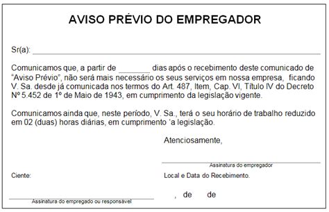 By S E R Modelo Aviso Pr Vio Do Empregador