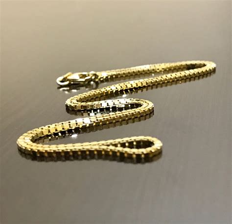 K Yellow Gold Box Chain K Gold Necklace K Gold Chain Etsy