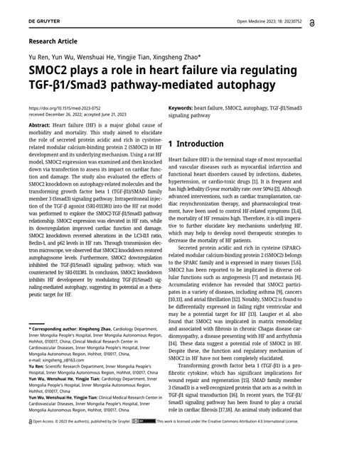 PDF SMOC2 plays a role in heart failure via regulating TGF β1 Smad3