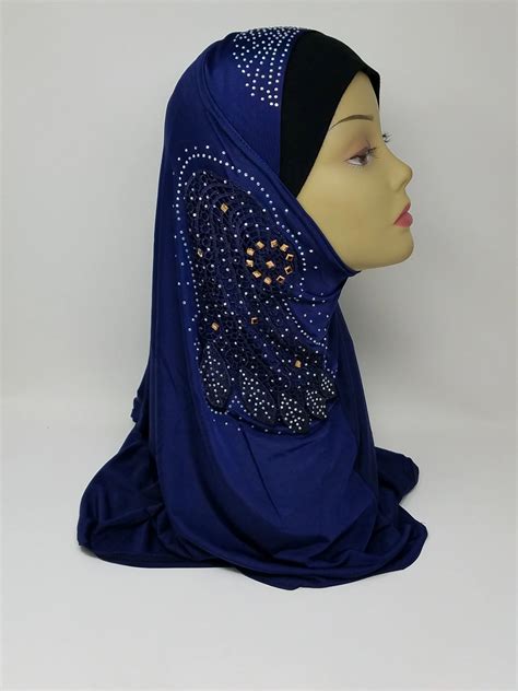 Navy Blue One Piece Rhinestone Hijab Stylish Hijab Hijab Fashion