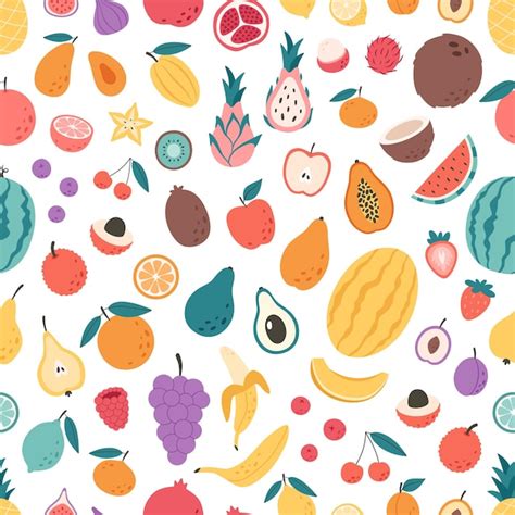 Premium Vector Fruits And Berries Seamless Pattern Exotic And