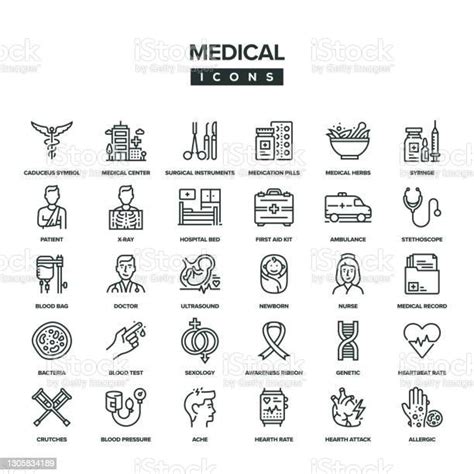 의료 라인 아이콘 세트 건강관리와 의술에 대한 스톡 벡터 아트 및 기타 이미지 건강관리와 의술 건강 진단 아이콘 Istock