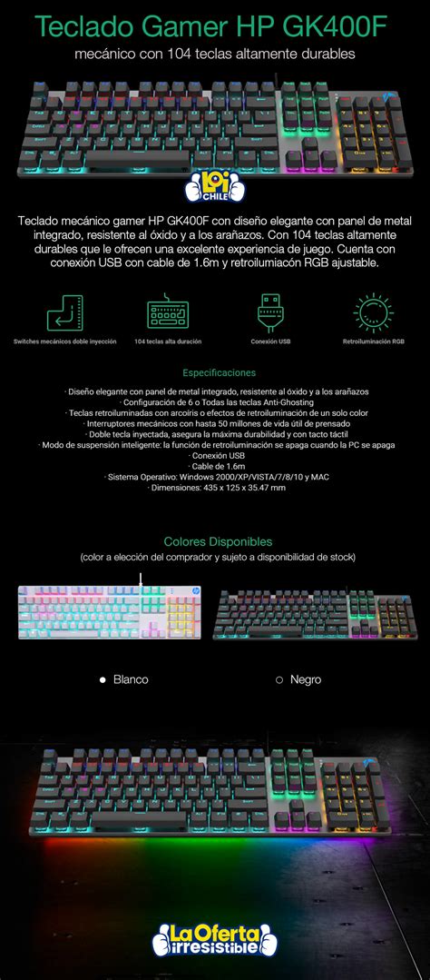 Ripley TECLADO GAMER MECÁNICO HP GK400F ANTIGHOSTING RGB BLANCO