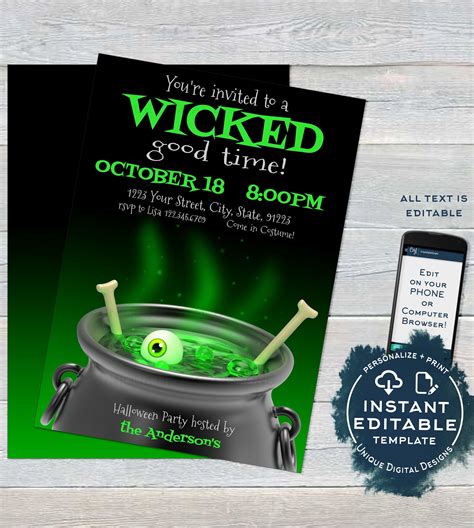 Halloween Party Invitation Editable Halloween Wicked Witch Invitation