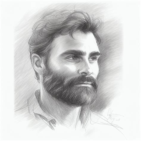 Male Face Pencil Sketch With Beard And Mustache Simple And Timeless Etsy