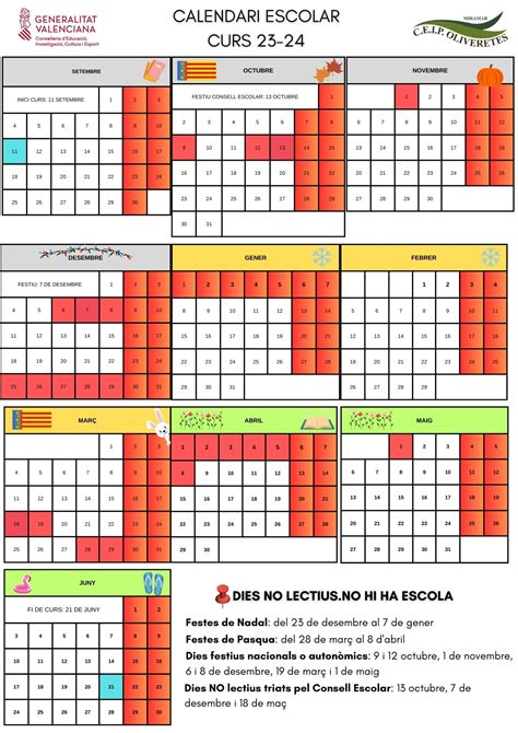 CALENDARI ESCOLAR CURS 23 24 CEIP OLIVERETES